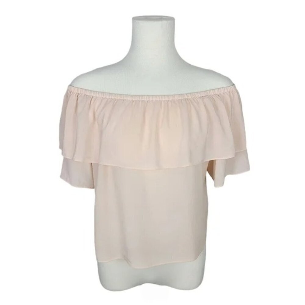 Marciano Blush Pink Silk Off the Shoulder Ruffle Top Small